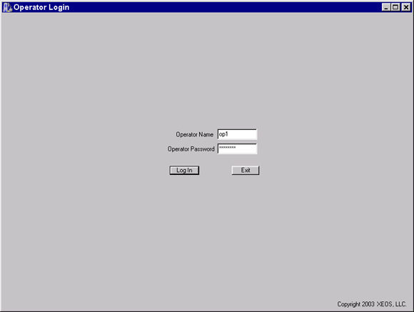 This is the main Login Screen.  Each operator chooses a unique password.  Operator accounts can be managed by the operator who is set up as the administrator