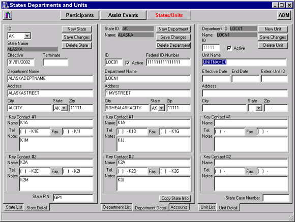 By selected the detail tab in each of the panels an operator can then edit the corresponding information.  This information is used on checks and reports.